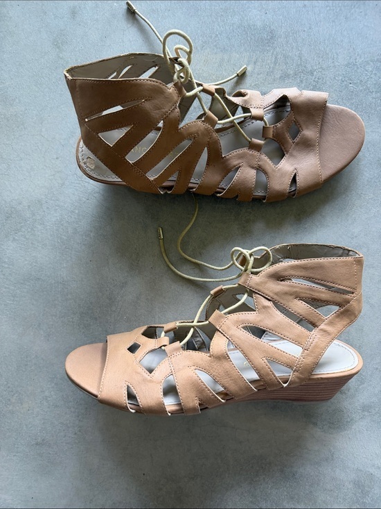 Franco Sarto Shoes - Franco Sarto Women’s Tan Lace-Up Cutout Wedge Sandals size 10
